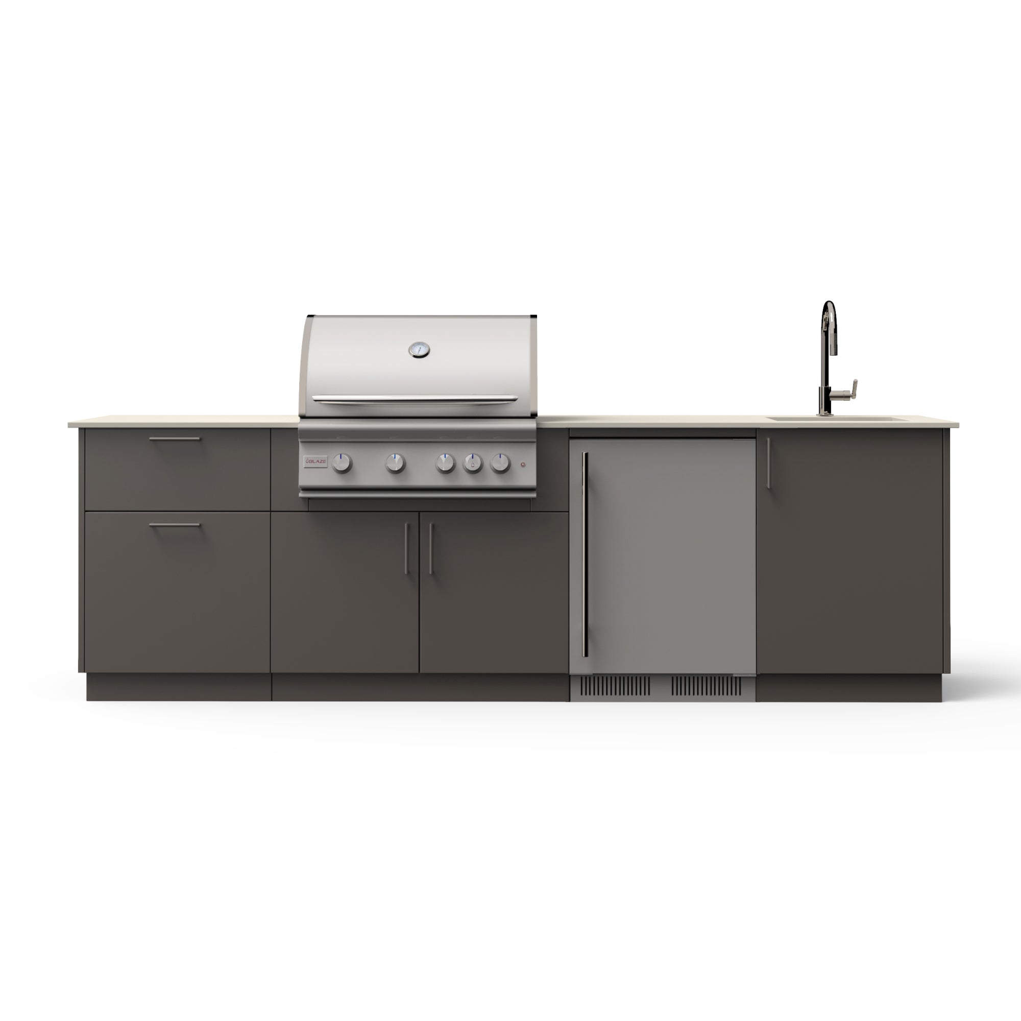 Blaze Golden Hour 10-Ft Outdoor Kitchen Island with 32-inch Marine Grade LTE+ Grill, 5.5 Cu. Ft. Refrigerator, and Sink