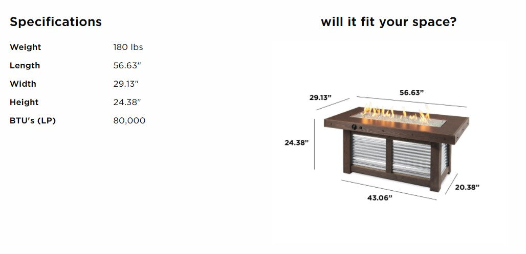 Denali Brew Linear Gas Fire Pit Table