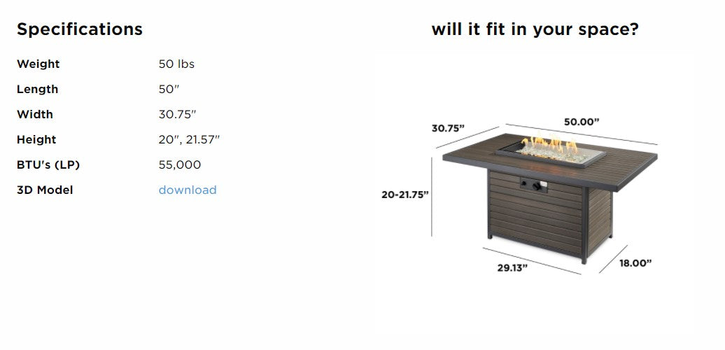 Brooks Rectangular Gas Fire Pit Table