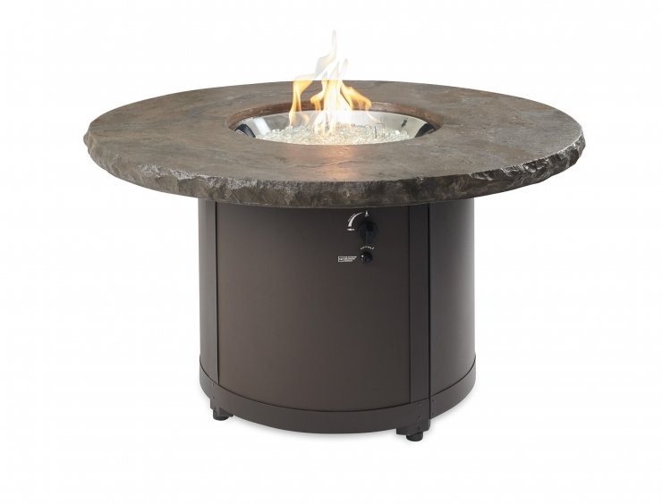 Marbleized Noche Beacon Round Gas Fire Pit Table