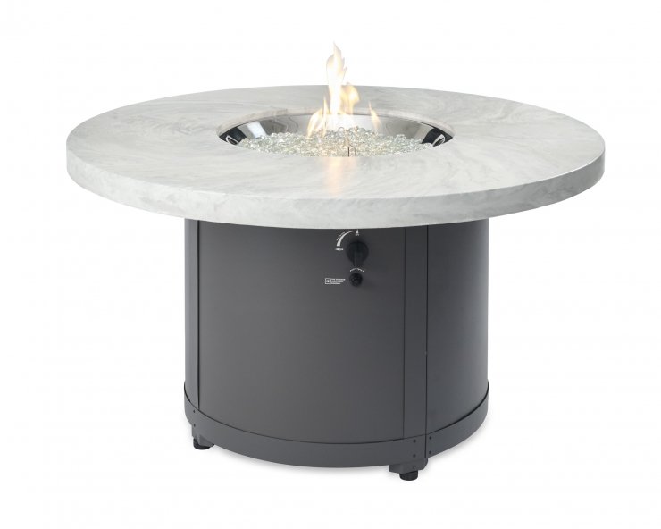 White Onyx Beacon Round Gas Fire Pit Table