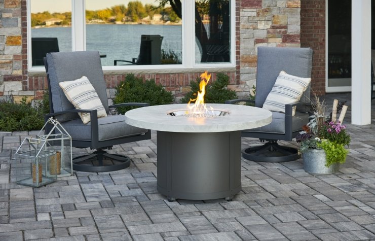 White Onyx Beacon Round Gas Fire Pit Table